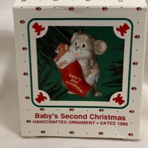 NIB Vintage Hallmark 1986 Baby's 2nd Christmas Mouse Stocking Ornament